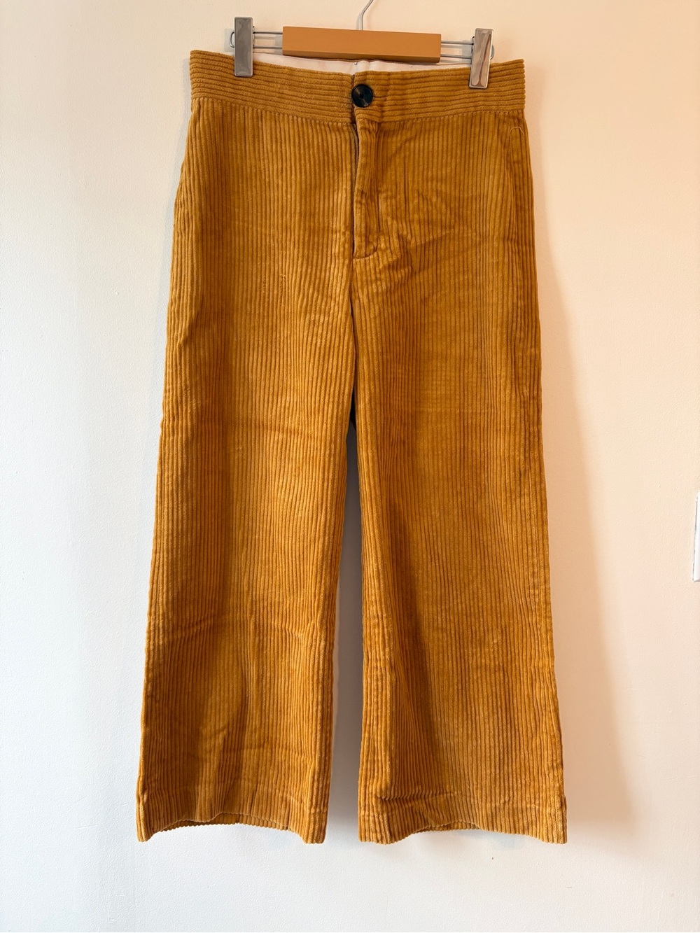 Zara High Waisted Corduroy Wide Leg Cropped Pants Mustard Size M - Picture 2 of 8